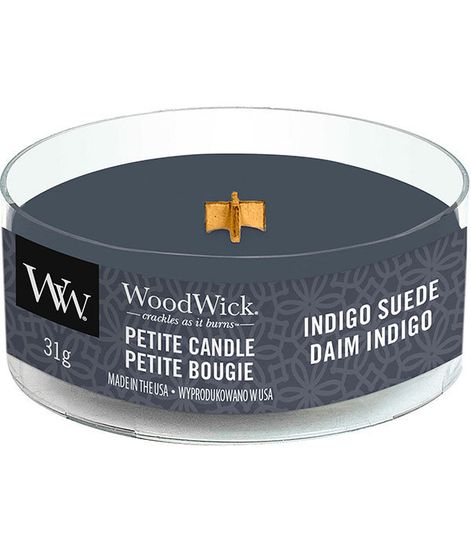 Индиго замша, ароматическая свеча мини, WoodWick