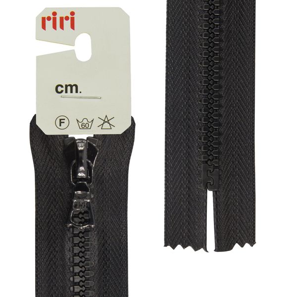 Молния трактор RIRI Т6 (6 мм) 1 зам., н/раз., 22 см, цв.2110, черный, 10 шт