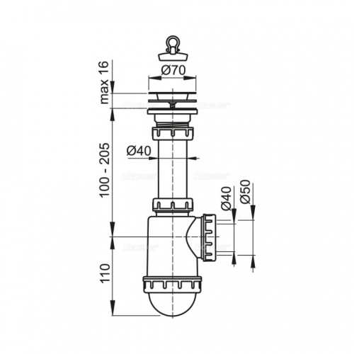 A441-DN50/40 Cифон бутылочный для мойки 40/50 [Alcaplast]