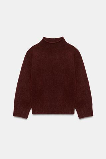 ZARA ТРИКОТАЖНЫЙ СВИТЕР С ВОРОТНИКОМ-СТОЙКОЙ, БУРГУНДИ