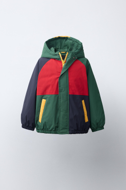 ZARA СТЕГАНАЯ КУРТКА COLORBLOCK WATER REPELLENT, ЗЕЛЕНЫЙ