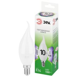 Лампа светодиодная ЭРА GREEN LINE LED BXS-10W-865-E14 GL 10Вт свеча на ветру холодный свет E14 | Лампы cветодиодные Свеча (B/C)