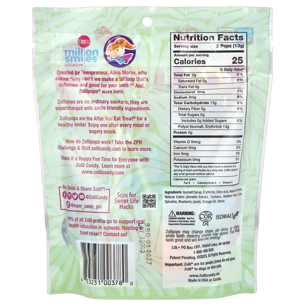 Zollipops, Original Clean Teeth Candy®, со вкусом тропических фруктов, 3,1 унции