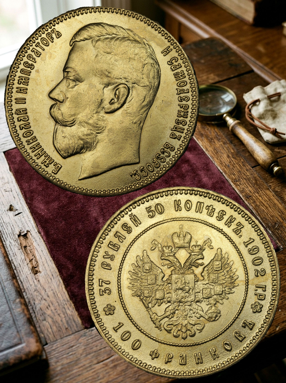 37,5 рублей (37 рублей 50 копеек) 1902 года Николай 2 Российская Империя Копия царской монеты бронза