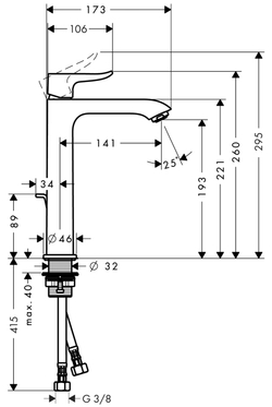 Смеситель для раковины высокий Hansgrohe Metris 200,  31183000 схема