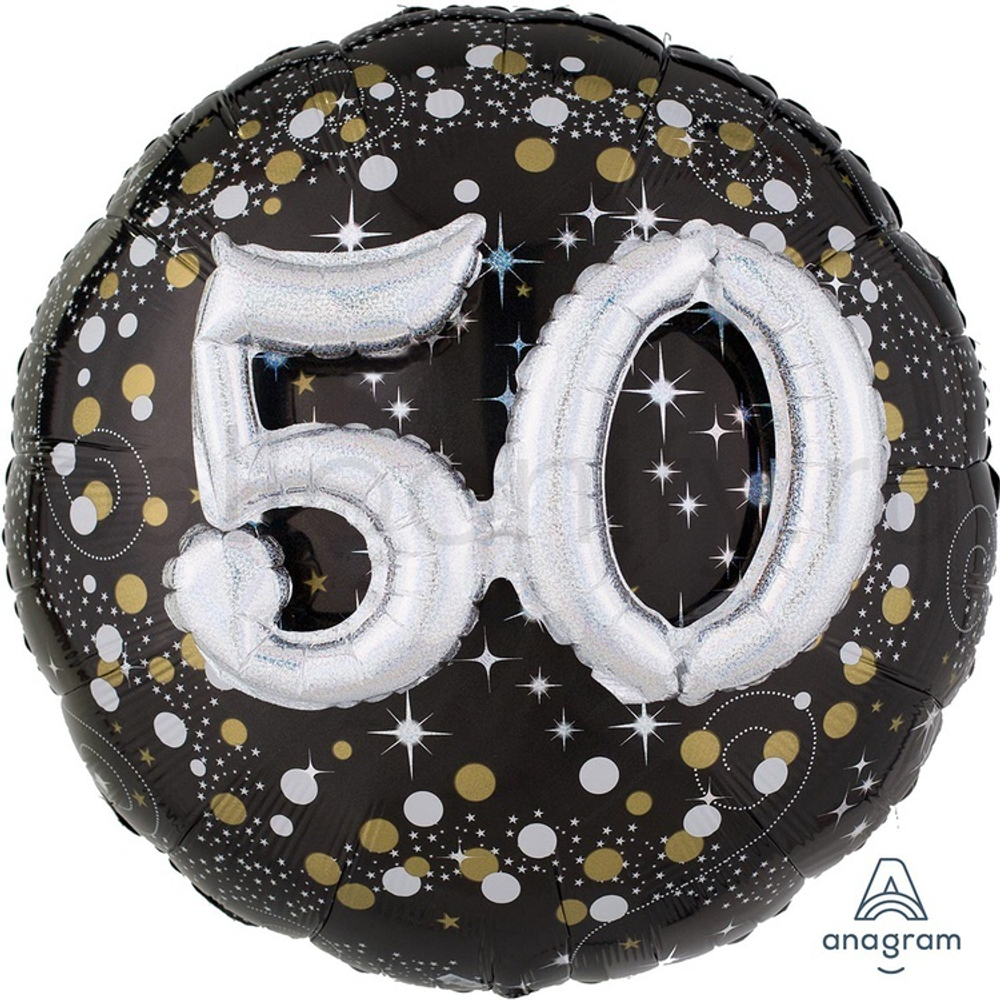 Фольгированная фигура, круг, HB Sparkling Birthd 50 gold P75,32"/81СМ