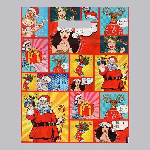 Пакет "Ho-Ho-Ho!", полиэтиленовый с вырубной ручкой, 30х40 см, 50 мкм, арт 02042