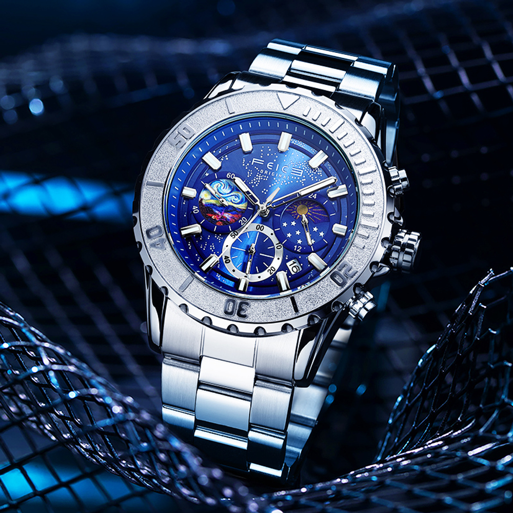 FEIKE Quartz Movement Steel Strap Watch Men"s Watches Blue Dial