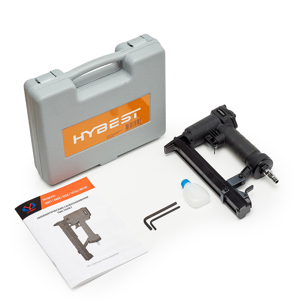 Пистолет для забивания скоб мебельный Hybest 8016F (пневматический, обивочные скобы тип 80 21Ga)