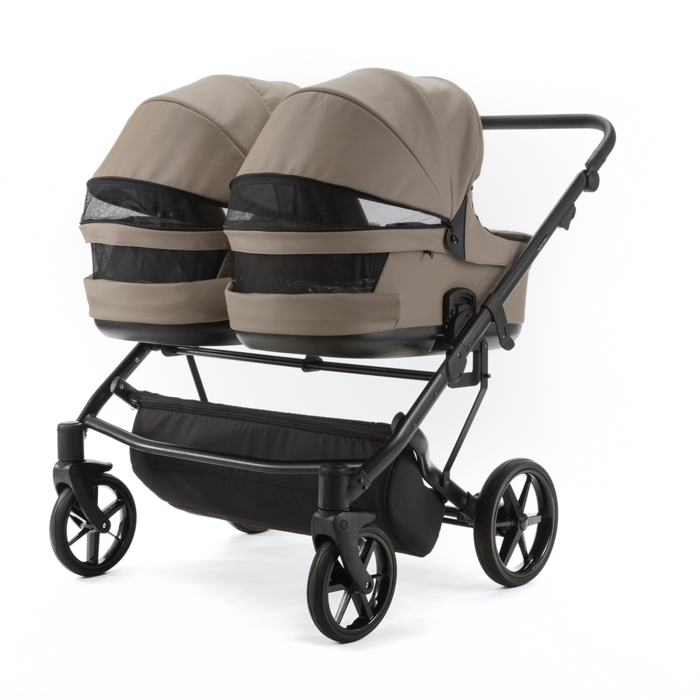 Детская универсальная коляска Adamex LEO DUO Deluxe (2в1) DUO-SA9 - Темно-бежевая экокожа