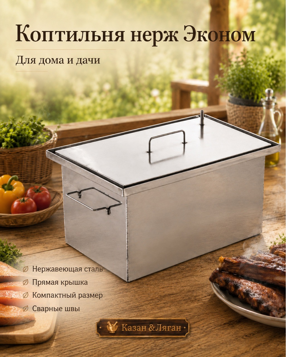 Коптильня нерж "Эконом" 450х250х250 1,0 мм