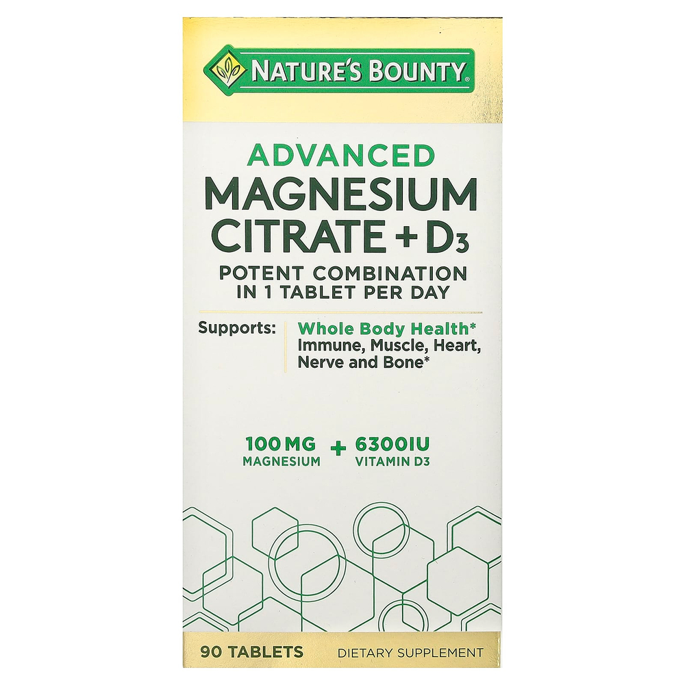 Nature's Bounty, улучшенный цитрат магния и D3, 90 таблеток