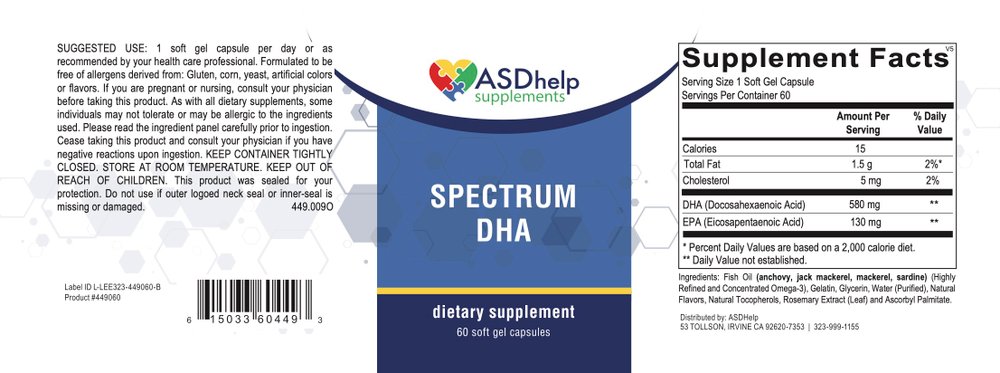 Spectrum DHA omega 60 cap EXP 08/2026 — этикетка (Supplement Facts)