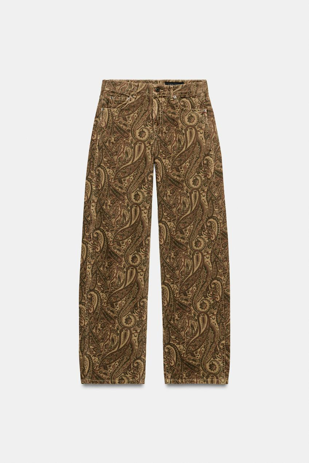 ZARA ДЖИНСЫ ZW COLLECTION CURVED STRAIGHT СО СРЕДНЕЙ ПОСАДКОЙ И ПРИНТОМ, ТЕМНЫЙ ЧЕРЕПИЧНЫЙ