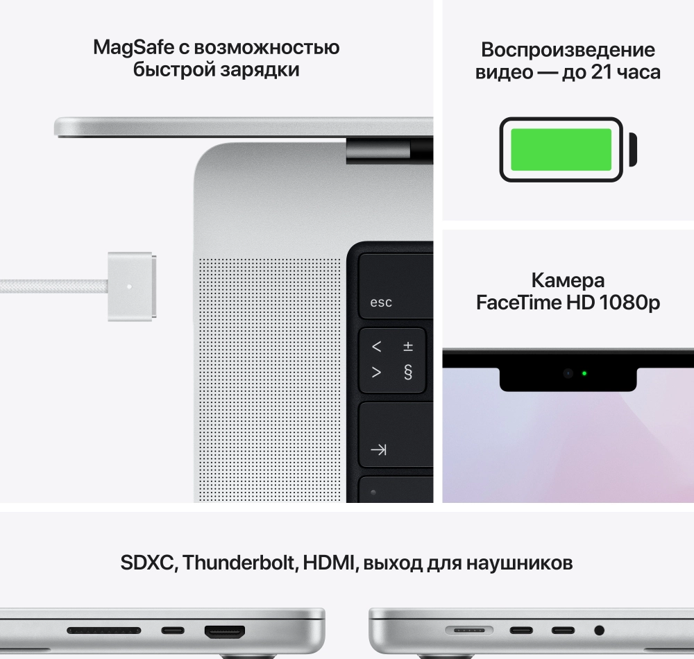 Ноутбук Apple MacBook Pro A2485 M1 Pro 10 core 16Gb SSD1Tb/16 core GPU 16.2" Liquid Retina XDR (3456x2234) macOS silver WiFi BT Cam (MK1F3RU/A)