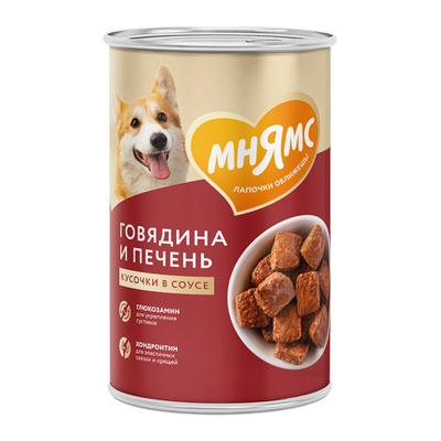 Влажный корм Мнямс На каждый день Кусочки в соусе с говядиной и печенью для собак всех пород «ЗДОРОВЫЕ СУСТАВЫ», 12шт по 400 г