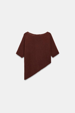 ZARA ТРИКОТАЖНЫЙ ТОП АСИММЕТРИЧНОГО КРОЯ, ТЕМНЫЙ ЧЕРЕПИЧНЫЙ