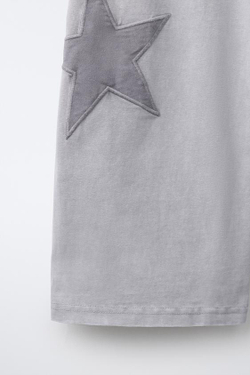 ZARA БРЮКИ WIDE LEG С ЭФФЕКТОМ ПОТЕРТОСТИ И ЗВЕЗДАМИ, СЕРЫЙ