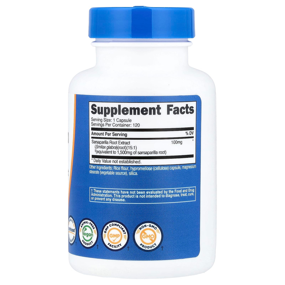 Nutricost, корень сарсапарели, 120 капсул (100 мг в капсуле)