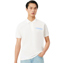 Мужское теннисное поло Lacoste Classic Fit Printed Petit Piqué - white