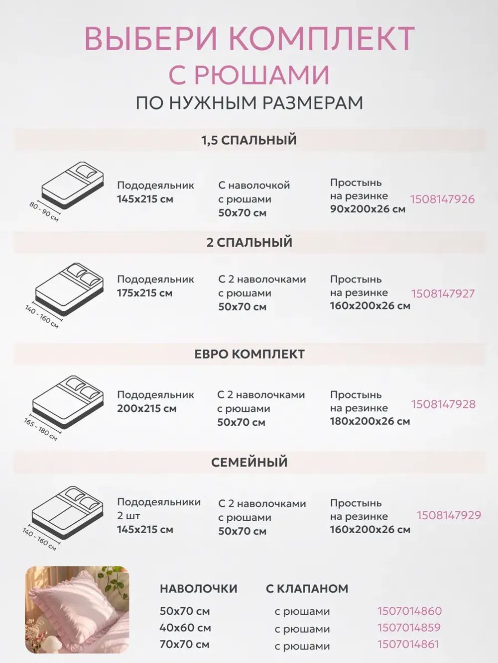 Наволочки 2 шт на молнии 50х70 перкаль Румянец