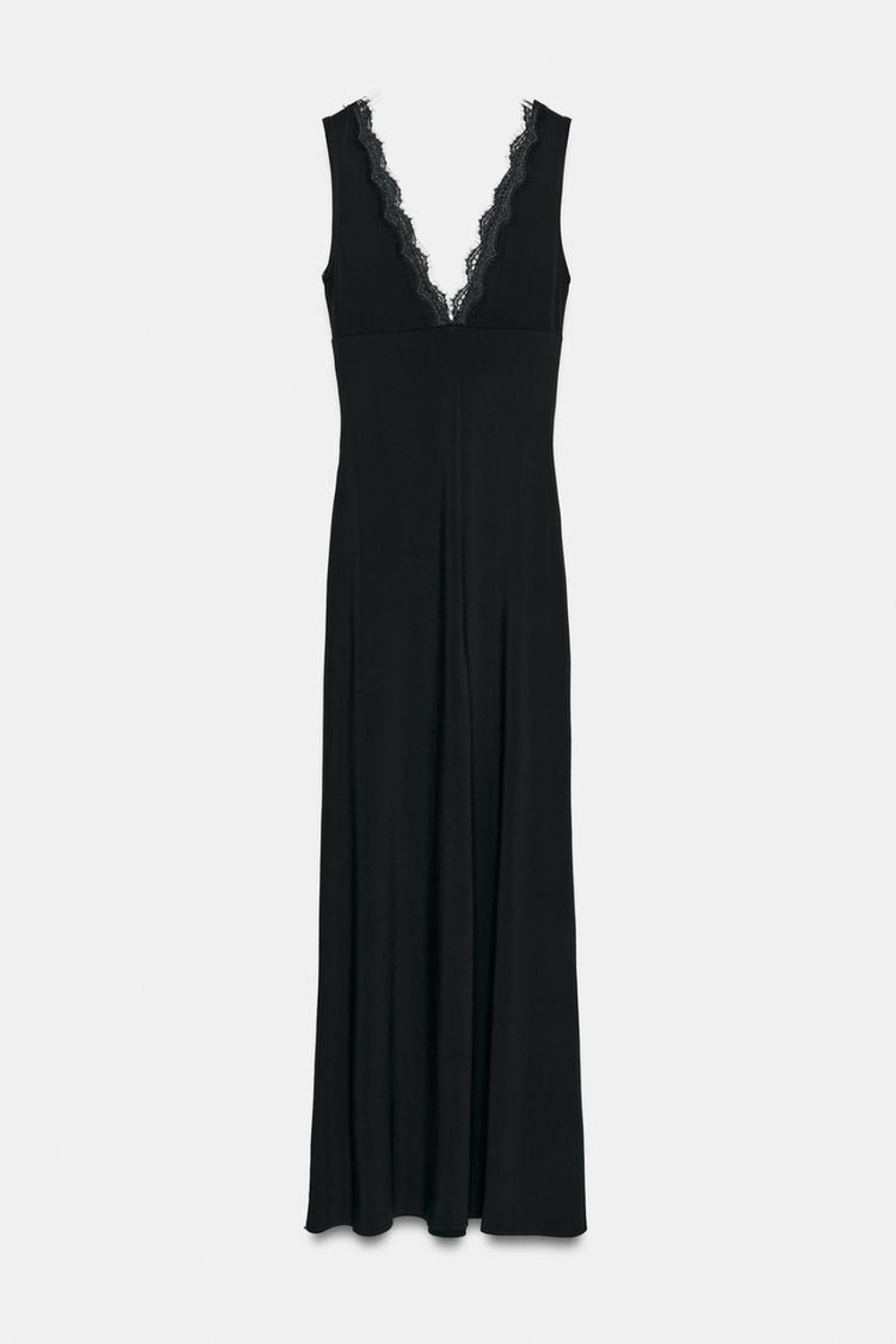ZARA ДЛИННОЕ КОМБИНИРОВАННОЕ ПЛАТЬЕ НА БРЕТЕЛЯХ, ЧЕРНЫЙ