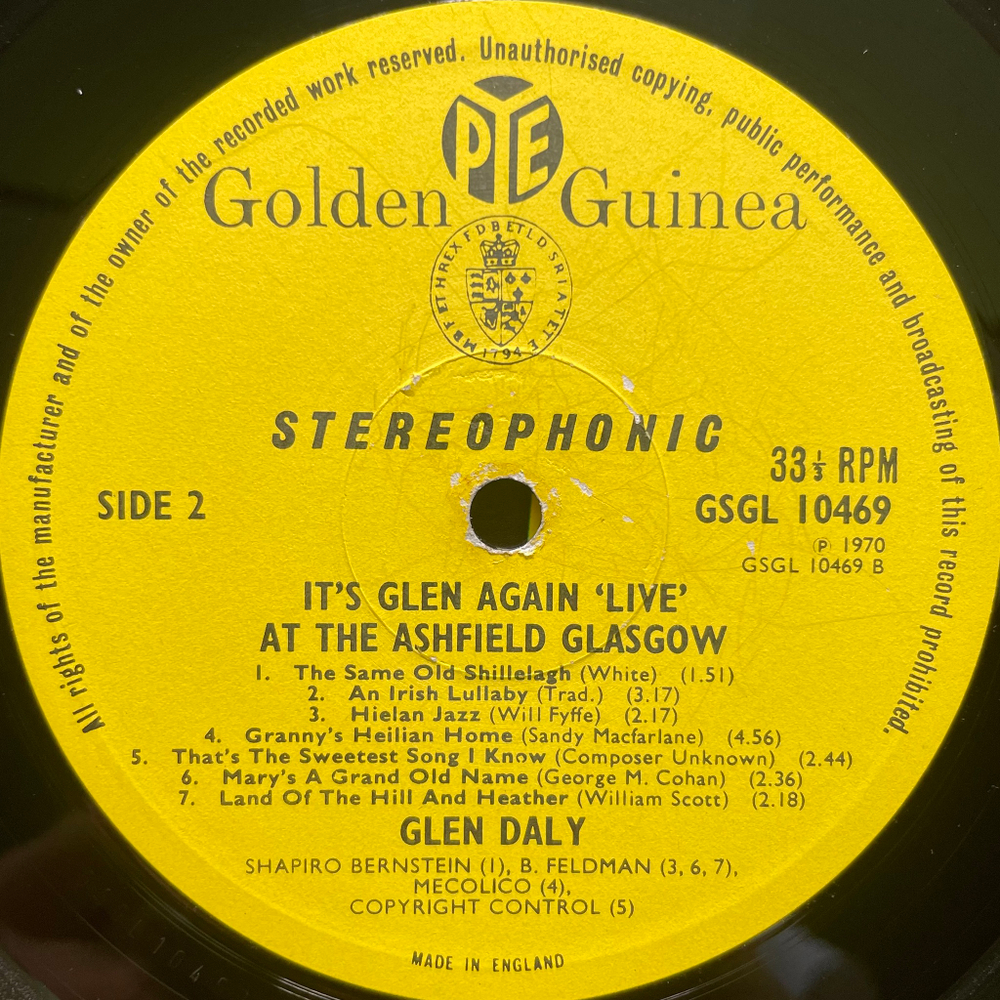 Glen Daly ‎– Live At The Ashfield Glasgow (Англия 1970г.)