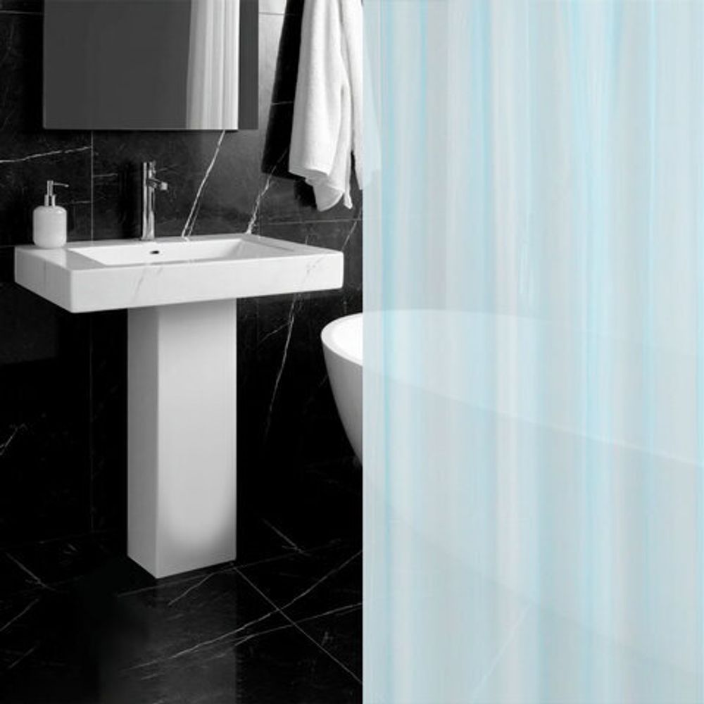 Шторка для ванной PEVA, 180х200 см, кольца в комплекте, 3 цвета ассорти (белый, голубой, коричневый), PRIMILA (ПРИМИЛА), 700073