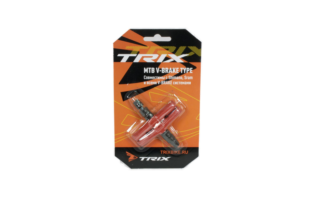 Колодки тормозные TRIX, для V-br, 70мм, резьбовые, с шайбами и гайками, комплект -2шт., красные, индивидуальная упаковка