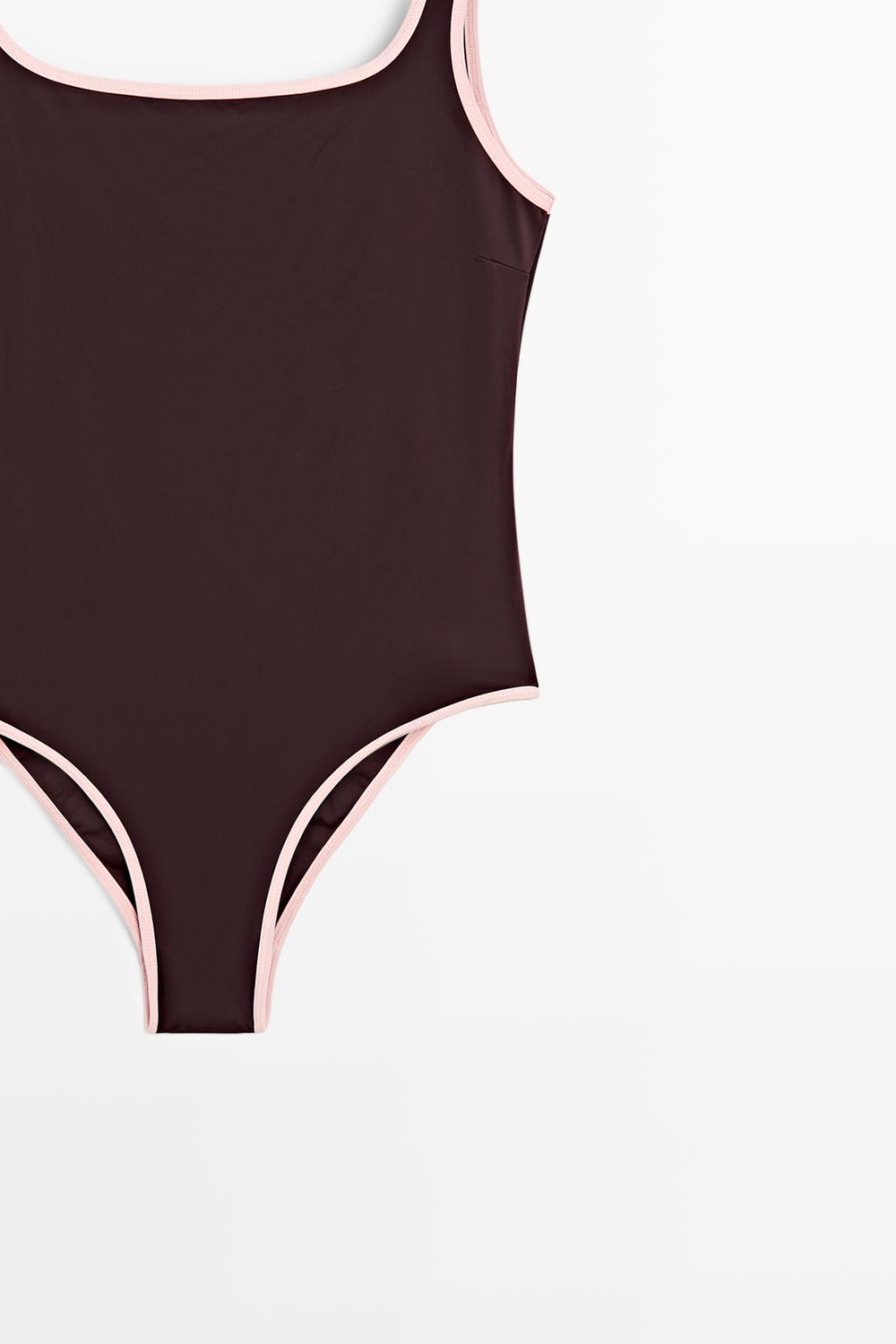 Massimo Dutti Однотонный купальник с контрастными деталями, бледно-розовый