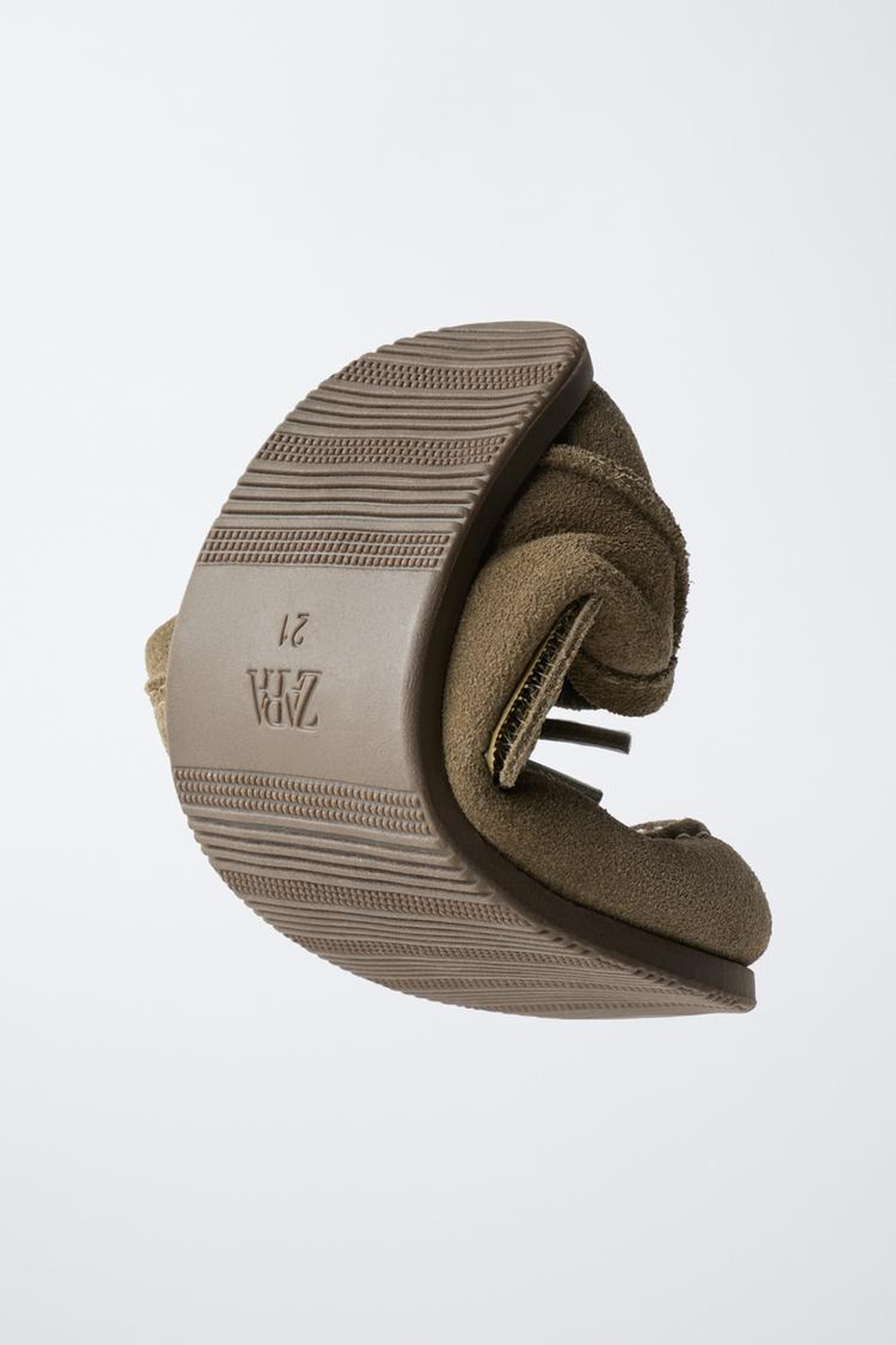 ZARA КОЖАНЫЕ ТОПСАЙДЕРЫ BAREFOOT, ЗЕЛЕНЫЙ ХАКИ
