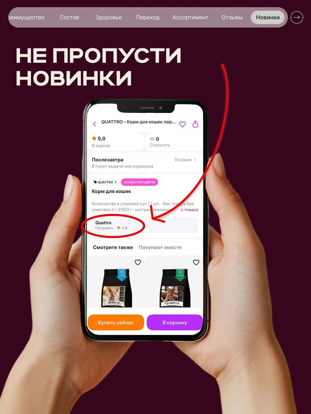 Корм сухой полнорационный для взрослых кошек породы Сфинкс, с лососем, 2 кг, QUATTRO