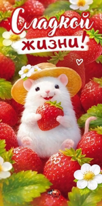 Конверт для денег "Сладкой жизни" мышонок в шляпе, ягоды и цветы клубники (Открытая планета)