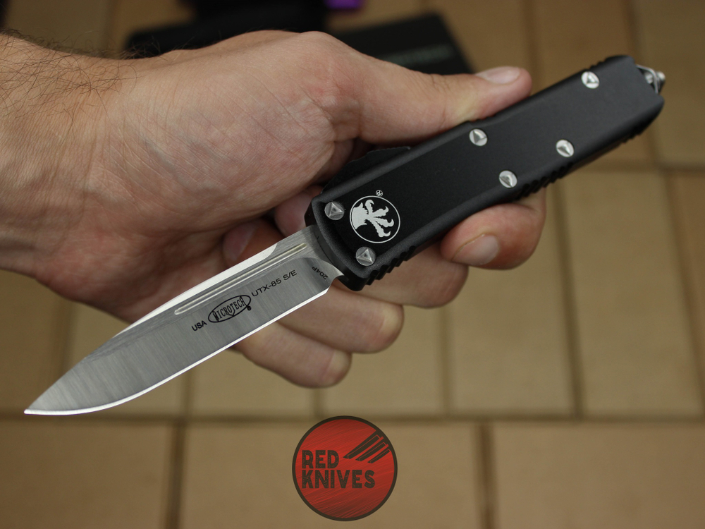 Нож Microtech UTX-85 S/E - черная рукоять, стандартный клинок, сатин + запчасти RK-389