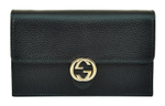 GUCCI Double G Leather WOC Chain Shoulder Messenger Bag Black