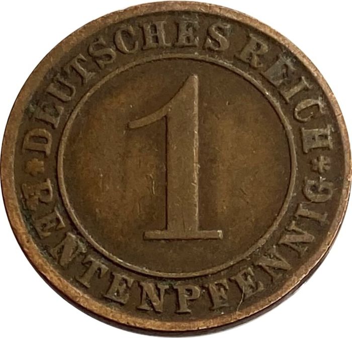 1 рентенпфенниг 1924 Германия "A" 1 рентенпфенниг 1924 Германия "A"