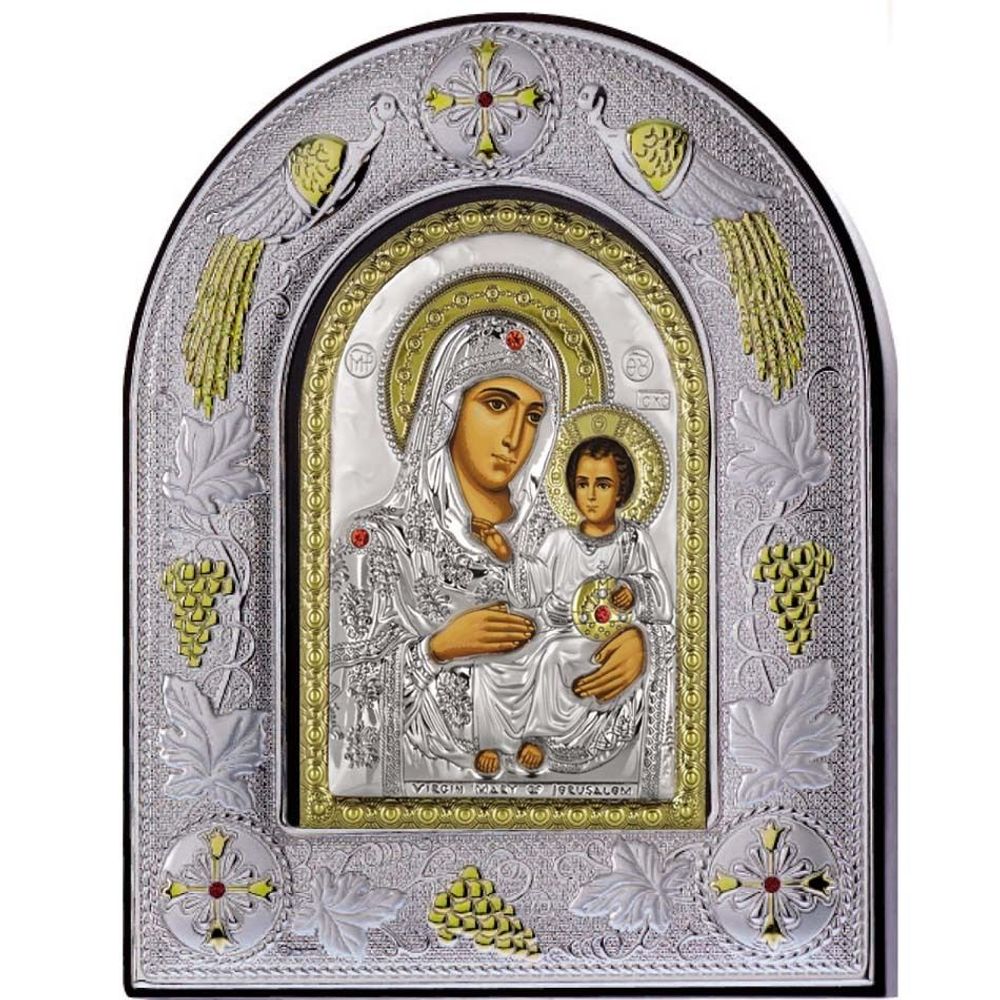 Иерусалимская икона Божией Матери серебряная. 24 х 29 см.