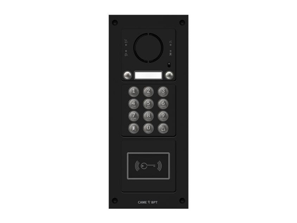 Вызывная вандалозащитная IP-аудиопанель MTM с 2 кнопками, кодонаборной клавиатурой и считывателем, 3 модуля, цвет темно-серый