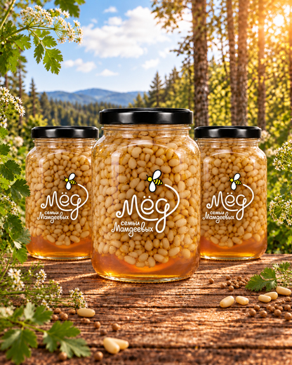 Мёд натуральный кориандровый с кедровым орехом