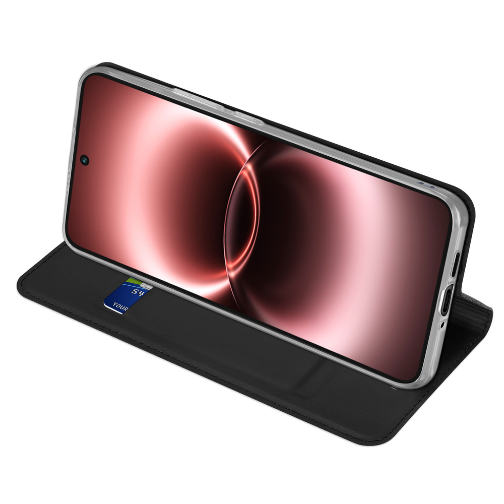 Чехол книжка из кожи черного цвета для Vivo X300 Ultra, серия Skin Pro Series от Dux Ducis