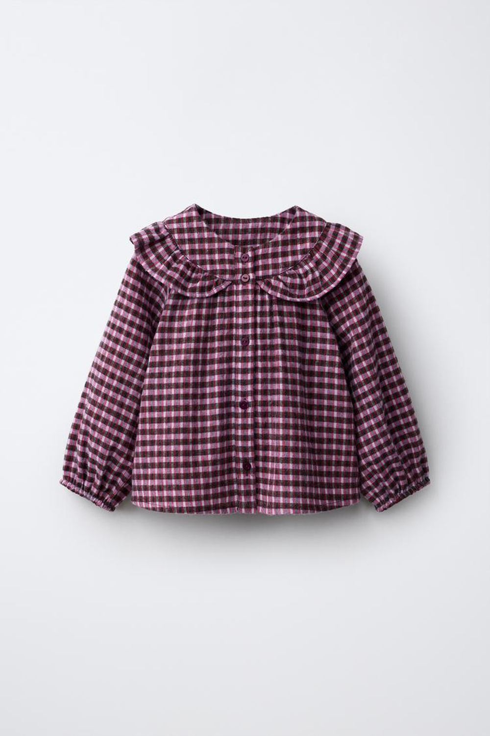 ZARA РУБАШКА С КРУГЛЫМ ВОРОТНИКОМ В КЛЕТКУ, ЦВЕТ ФУКСИИ
