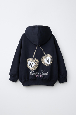ZARA ХУДИ С ПРИНТОМ «ВИШНЯ» И ANIMAL PRINT, МОРСКОЙ СИНИЙ