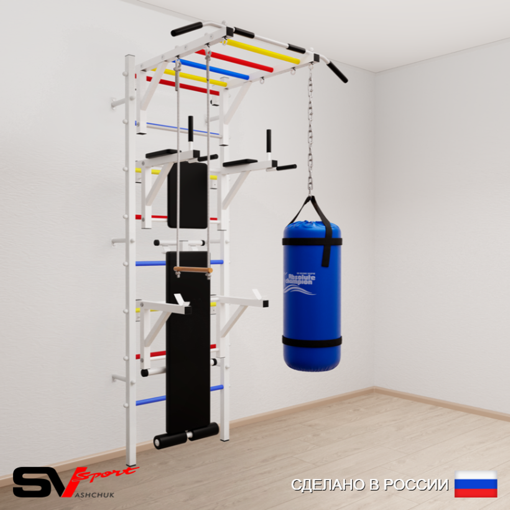 Шведская стенка Sv Sport усиленная 6631 (Турник рукоход/Брусья/Стойка/Скамья/Трапеция/Цепь/Мешок 15кг)