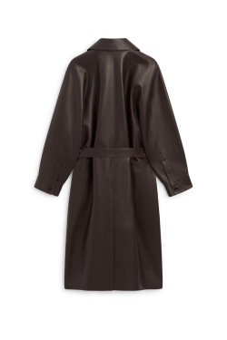 Massimo Dutti Длинный тренч из кожи наппа - Limited Edition, шоколадно-ричневый