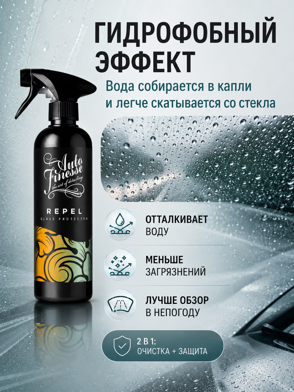 Auto Finesse Очиститель стекол с гидрофобным эффектом Repel, 500мл