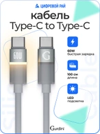 Кабель Type-C to Type-C Gurdini Silicone Data Cable 20V/3A 60W 1m (LED) серый