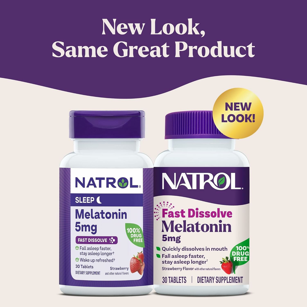 Natrol Melatonin Мелатонин, быстрорастворимые, клубника, 5 мг, 30 таблеток