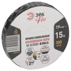 Изолента ЭРА PRO PROFLEEC1915 на основе флиса 19мм х 15м 300 мкм черная | Электротовары