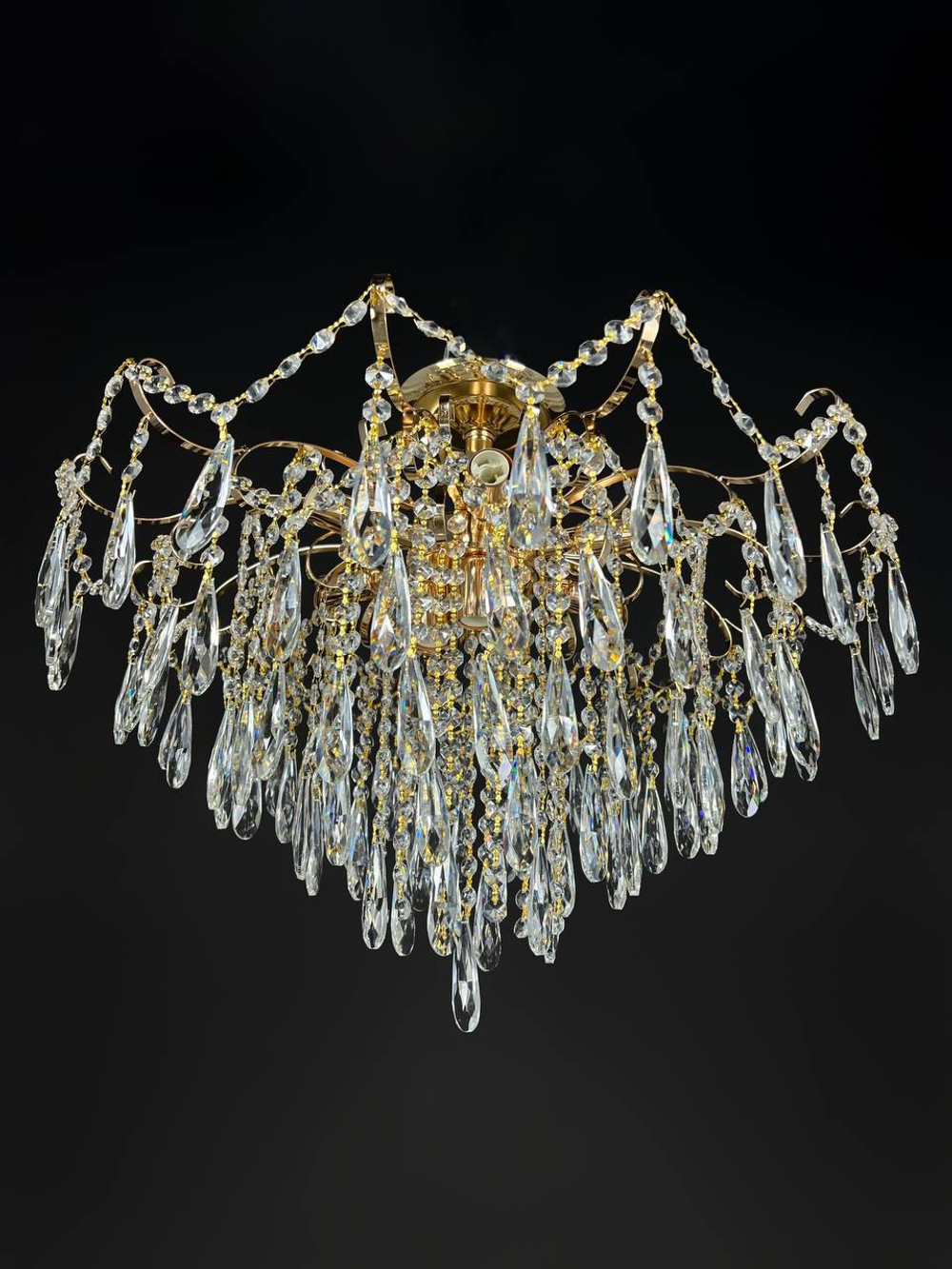Люстра потолочная на штанге Lanbos Jewel, 5 ламп Е14, 200 Вт, золотая