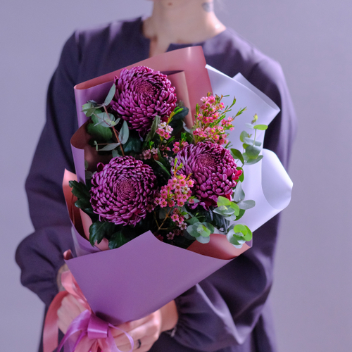 Купить Букет-комплимент премиальных хризантем Bigoudi Purple #993